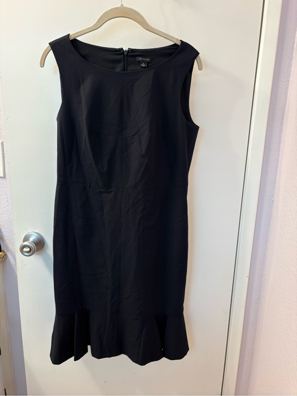 Ann Taylor Navy Blue Sleeveless Sheath Dress with Flounce Hem Like New